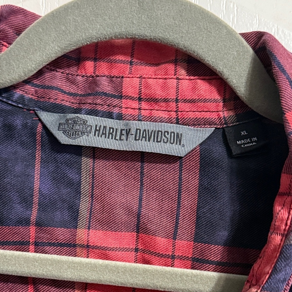 Harley‎ Davidson Plaid Long Sleeve Logo Patch Shirt Biker Grunge Indie Sleaze - Picture 4 of 7